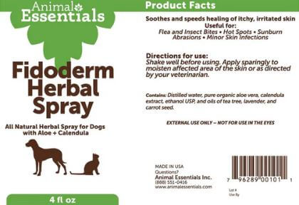 Fidoderm Herbal Spray bottle details + ingredients