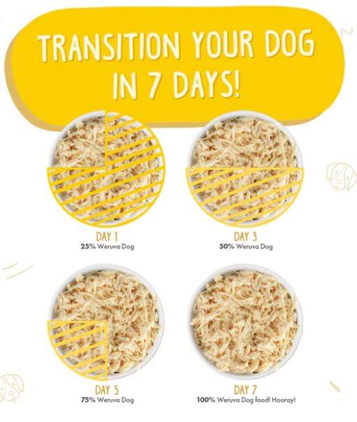 Weruva Paw Lickin' Chicken instruction chart for slow feeding transition