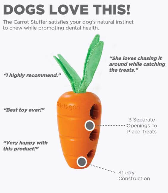 Petstages Carrot Stuffer Dog Toy informational chart - slide 4