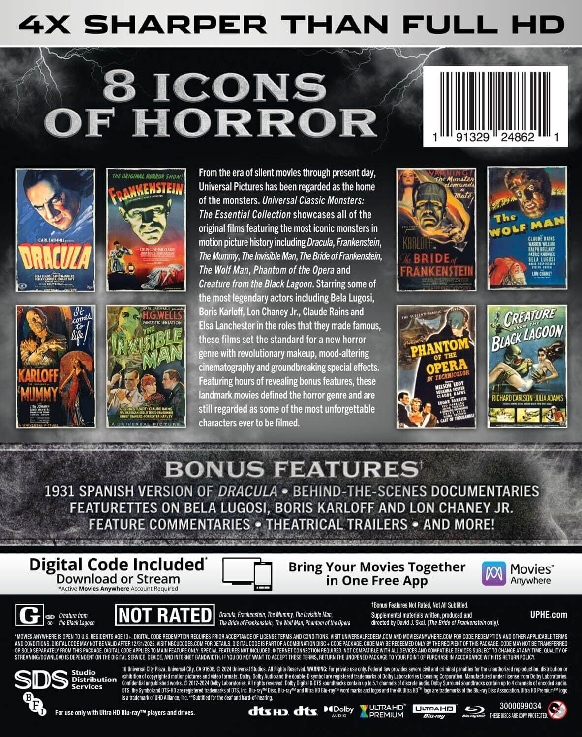 Back Cover - Universal Classic Monsters: The Essential Collection 4K Ultra HD