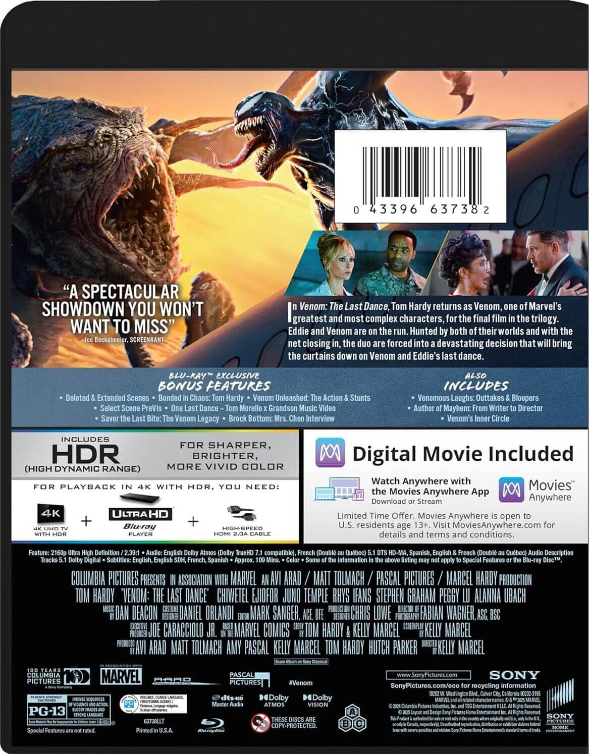 Back Cover - VENOM 3: THE LAST DANCE (2024)/HARDY/EJIOFOR/TEMPLE@PG-13@4K ULTRA HD + BLU-RAY