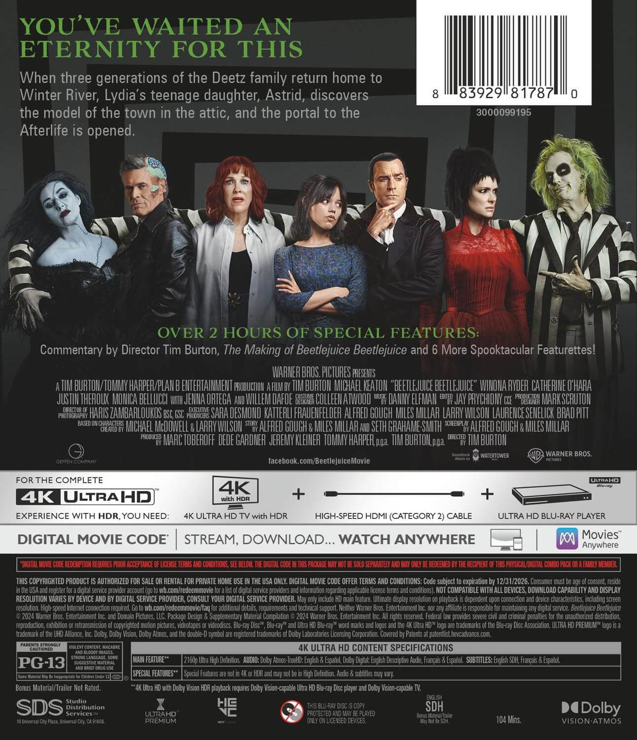 Back Cover - BEETLEJUICE BEETLEJUICE (2024)/KEATON/RYDER/O'HARA@PG-13@4K ULTRA HD + BLU-RAY