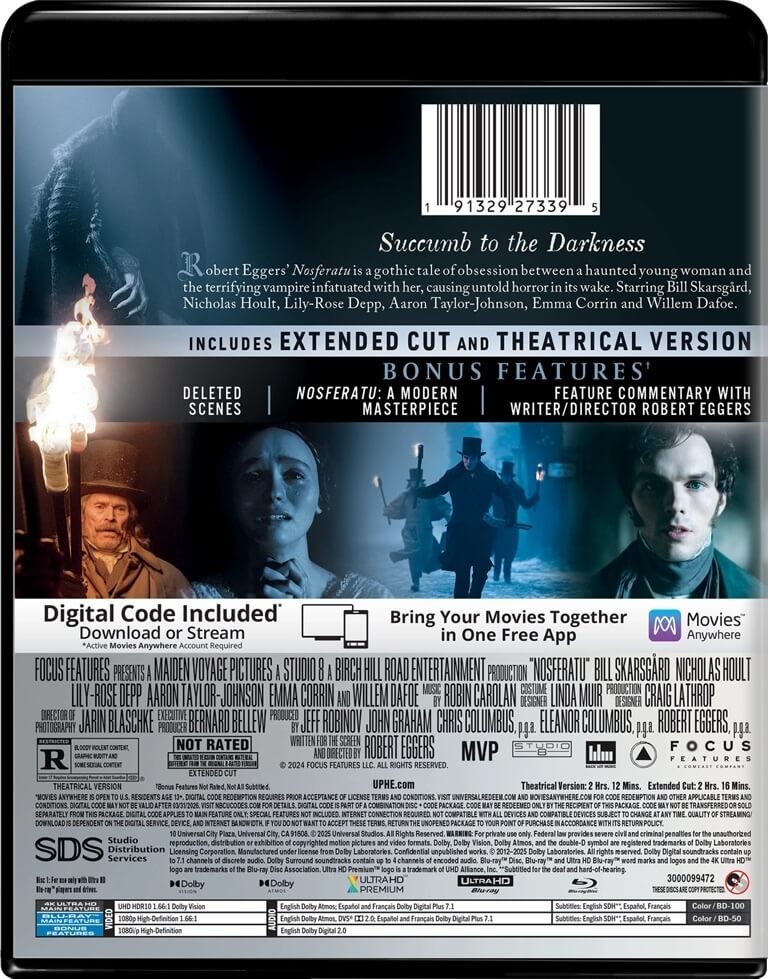 Back Cover - NOSFERATU (2024)/SKARSGÅRD/HOULT/DEPP@R@4K ULTRA HD + BLU-RAY